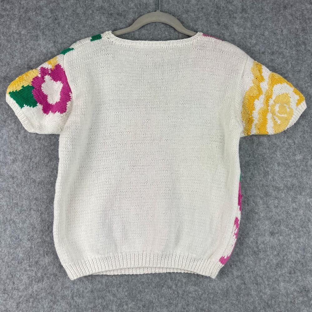 Vintage Country Suburbans Sweater Womens Medium Floral Linen Cotton Granny 80s - Picture 9 of 12